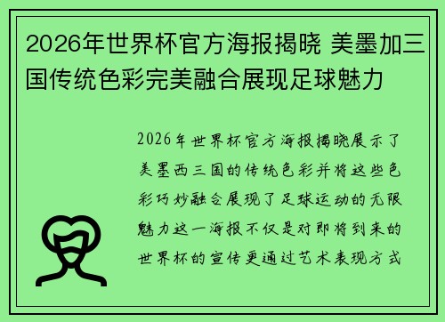 2026年世界杯官方海报揭晓 美墨加三国传统色彩完美融合展现足球魅力
