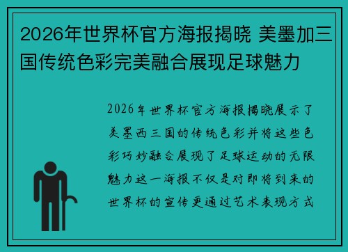 2026年世界杯官方海报揭晓 美墨加三国传统色彩完美融合展现足球魅力